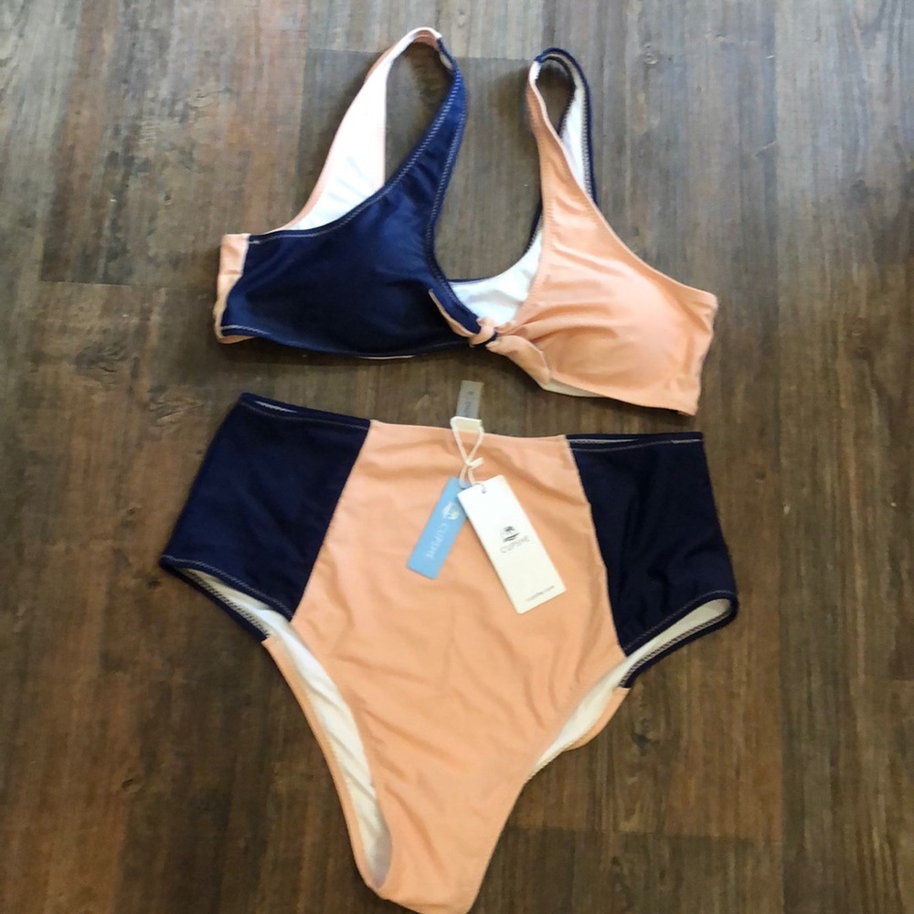 Cupshe high waist Bikini orange and navy